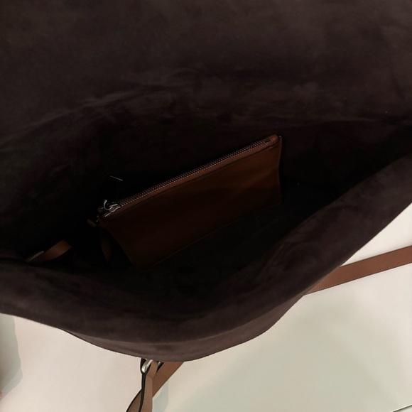 Michael Kors Collection Sedona Large Suede Flap Messenger Bag Tan Brown - Picture 13 of 14